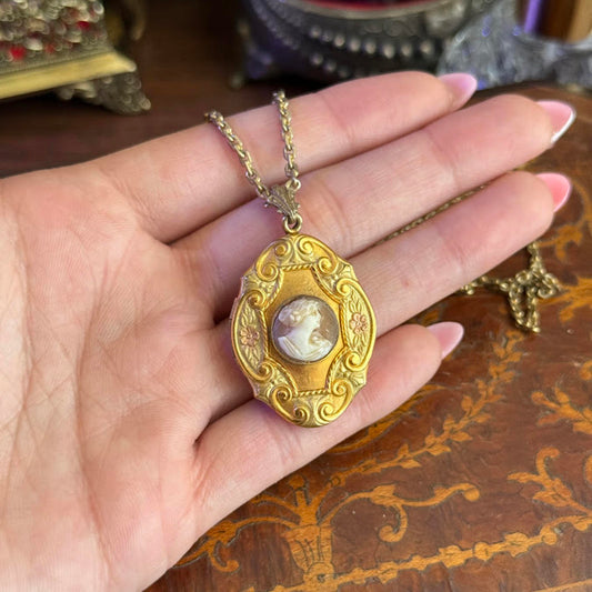 Vintage Antique shell cameo Locket necklace