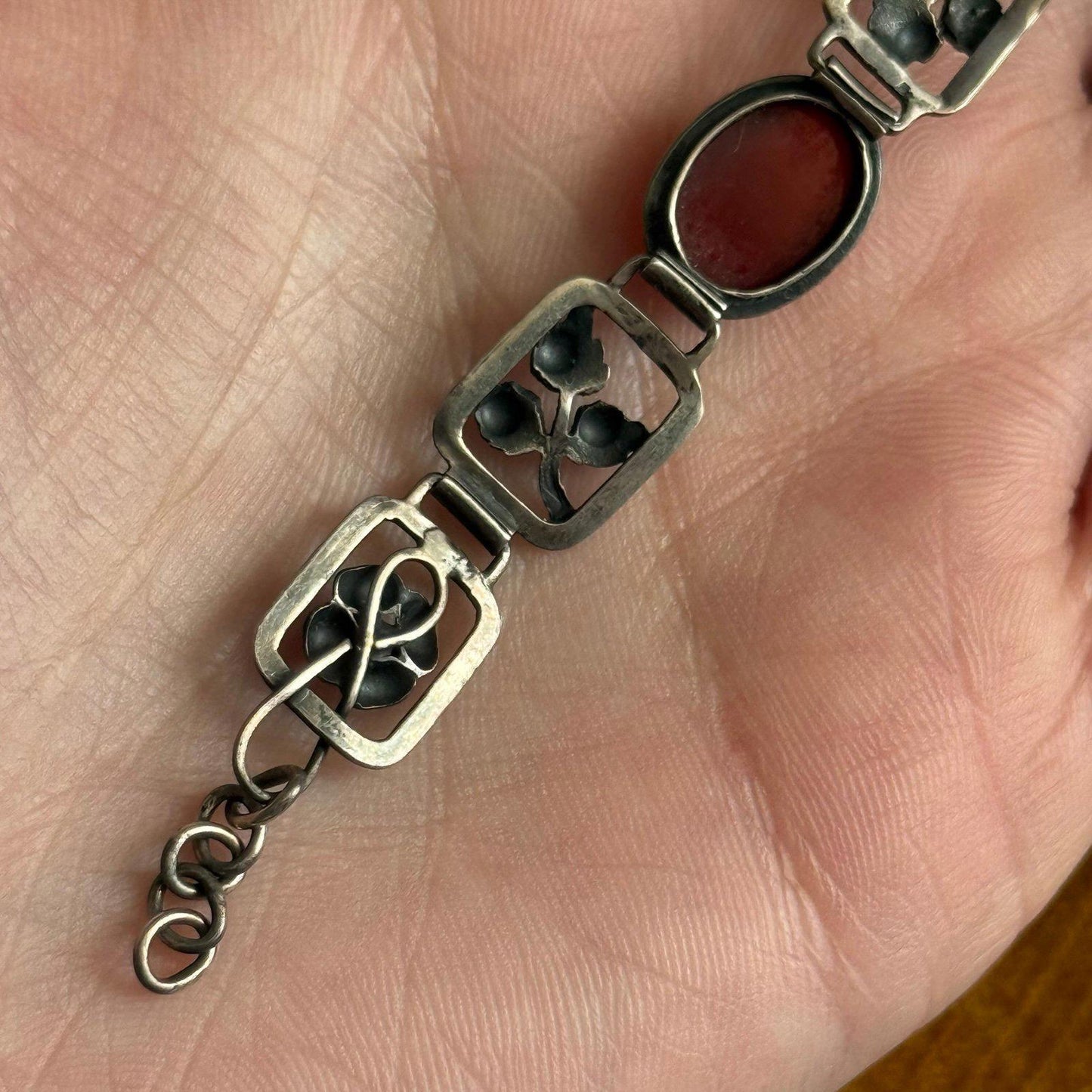 Vintage Sterling Silver & Carnelian Floral Bracelet – Made in Germany