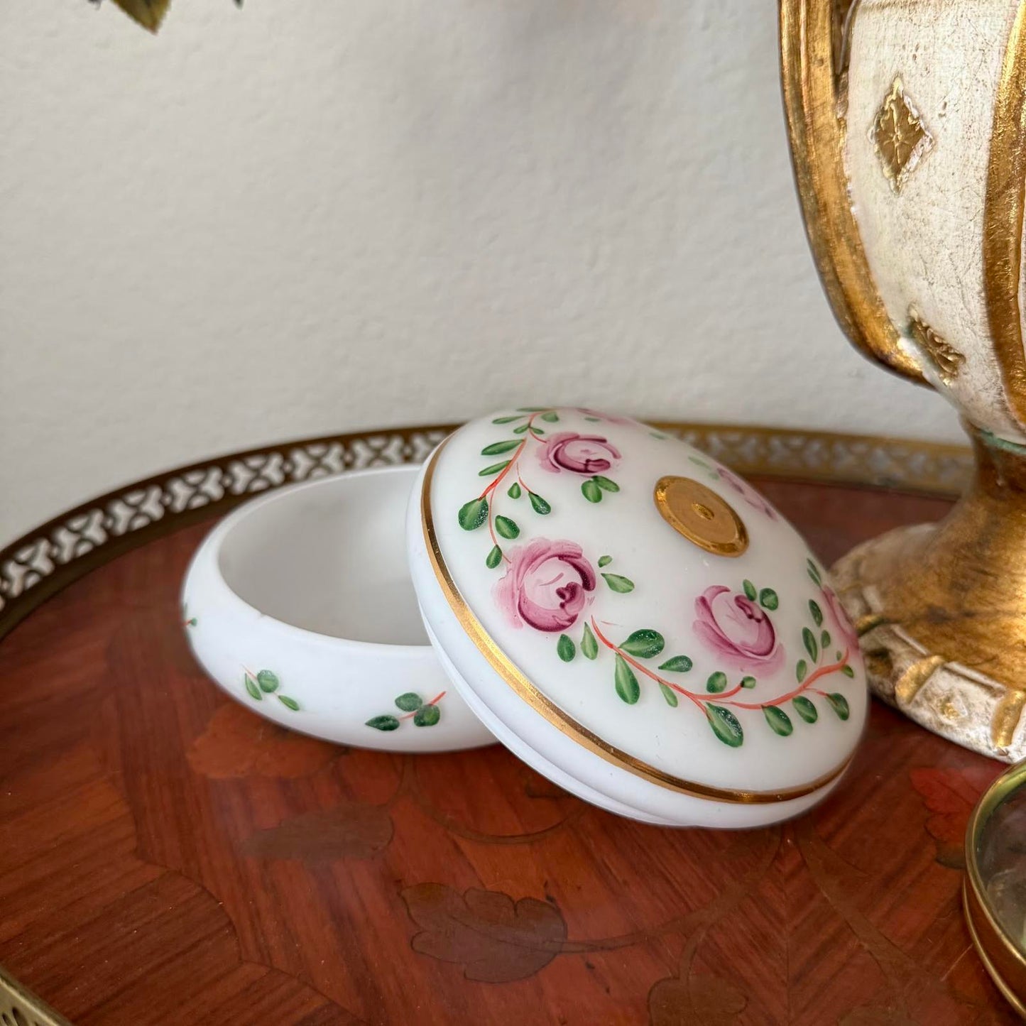 Vintage Hand Painted Floral Lidded Glass Dish