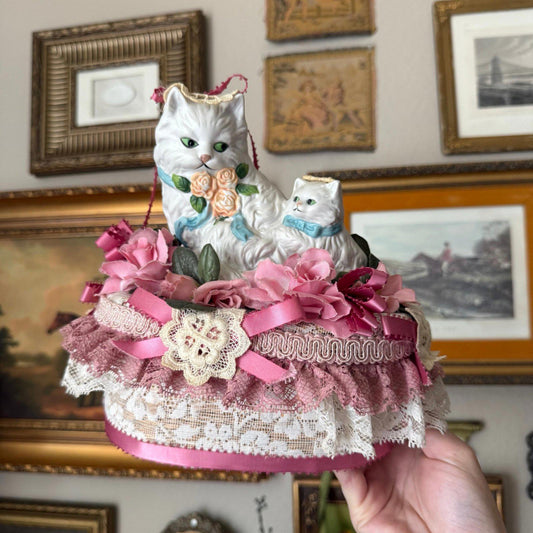 Vintage Handmade Persian porcelain cat Basket