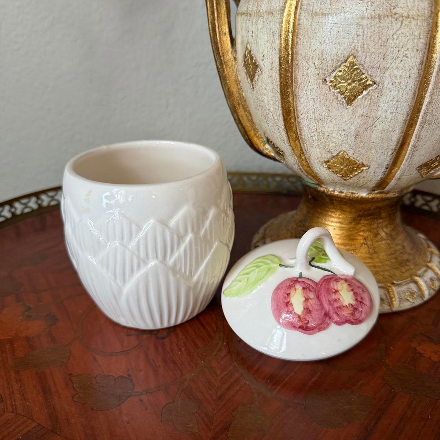 Vintage Cream Ceramic Jar with Lid