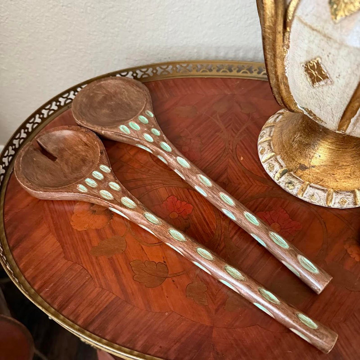 Vintage Wooden Carved Serving Spoons