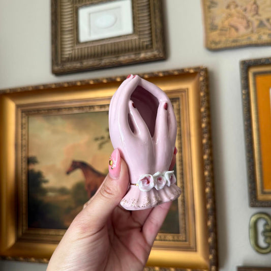 Vintage Purple Porcelain Hand Vase with Red Nails
