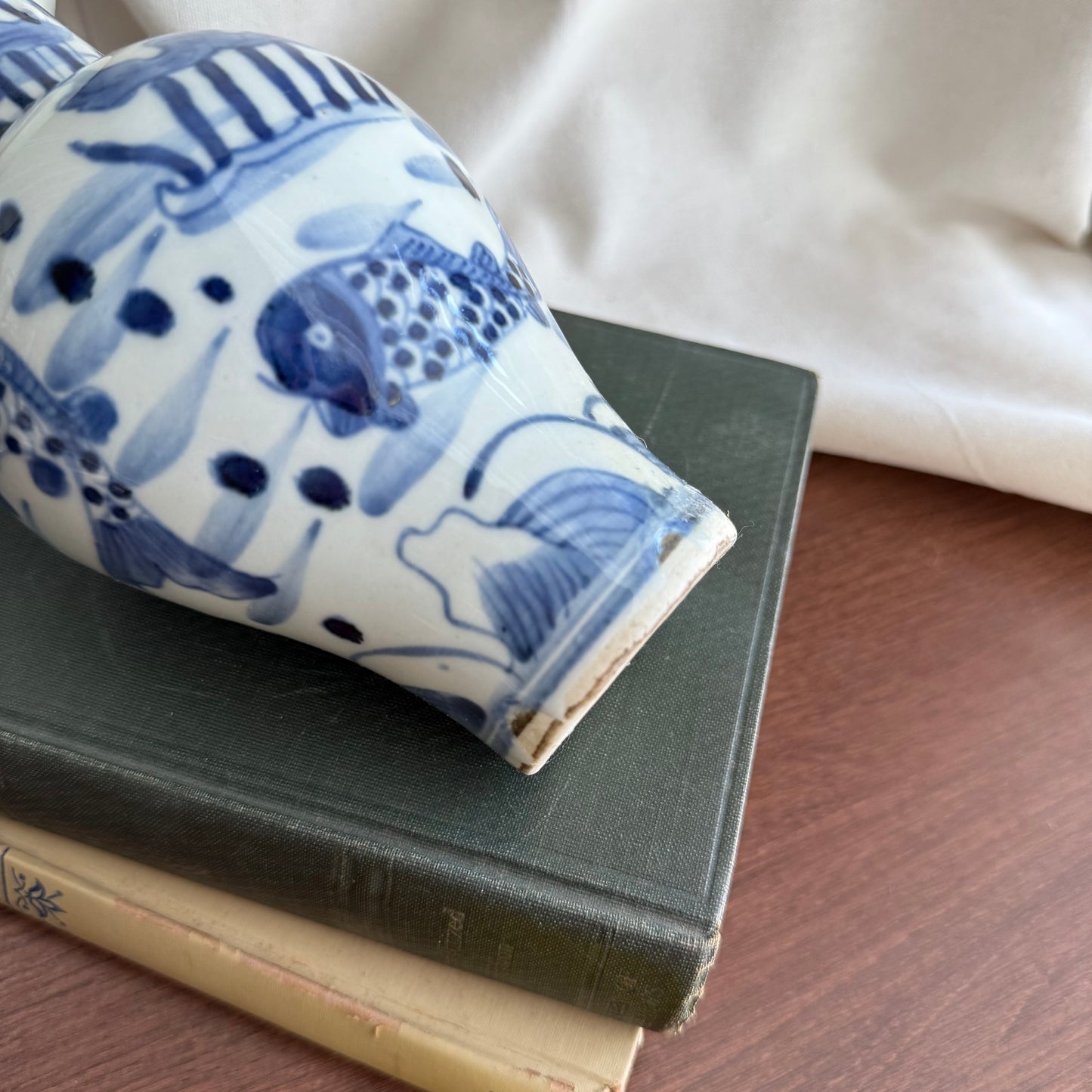 Blue and White Glazed Porcelain Koi Fish Painted Vase