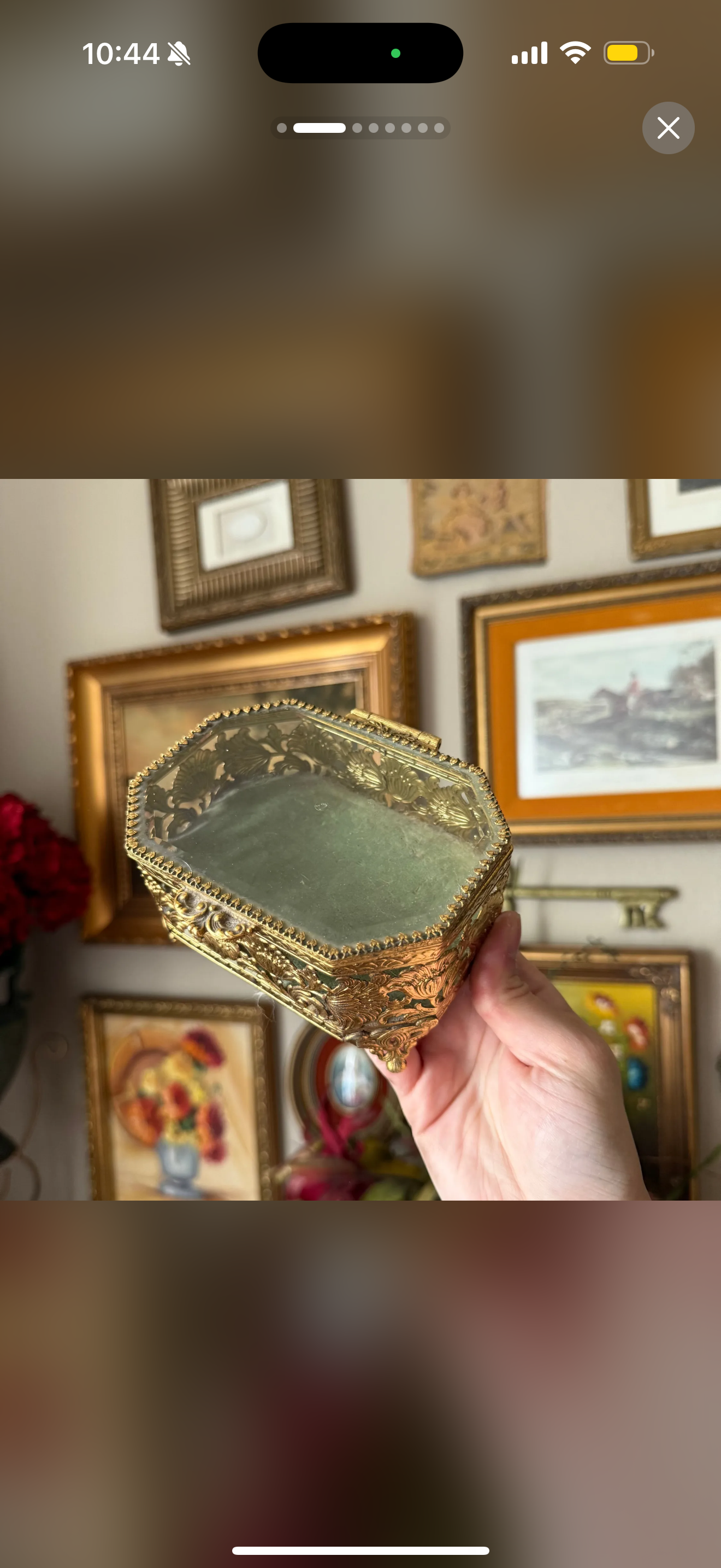 Filigree Jewelry Box Casket Display Beveled Glass Gold Tone