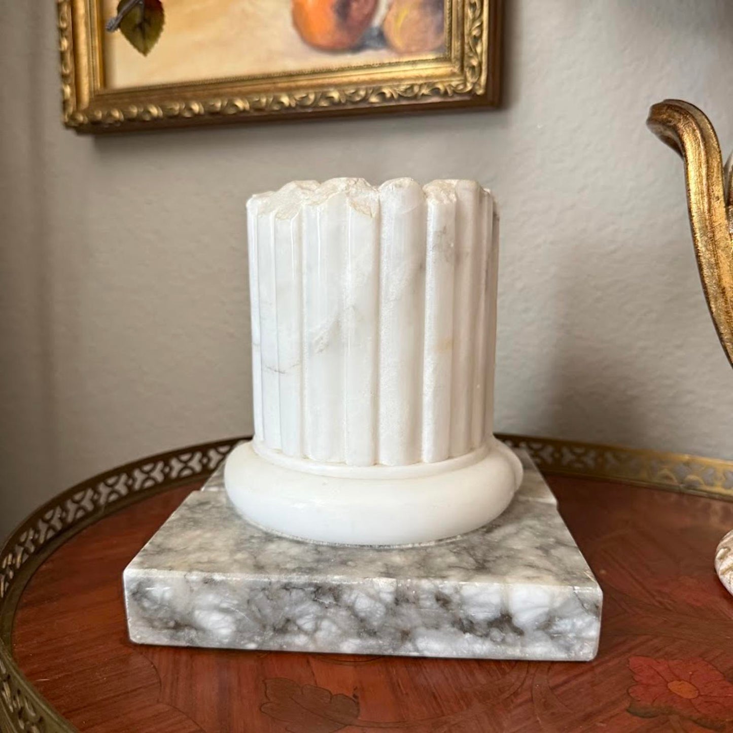 Vintage Carved Alabaster Italian Column Bookends