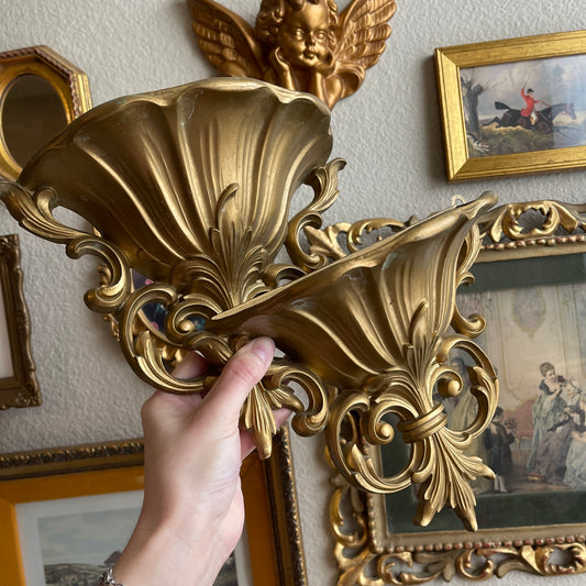 VTG Homco Gold Scroll Wall Sconce Pocket Planter