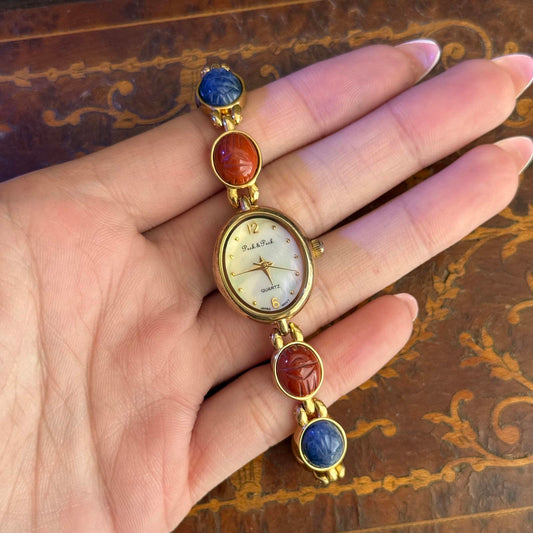 Peck & Peck Scarab Gemstone Bracelet Oval Quartz