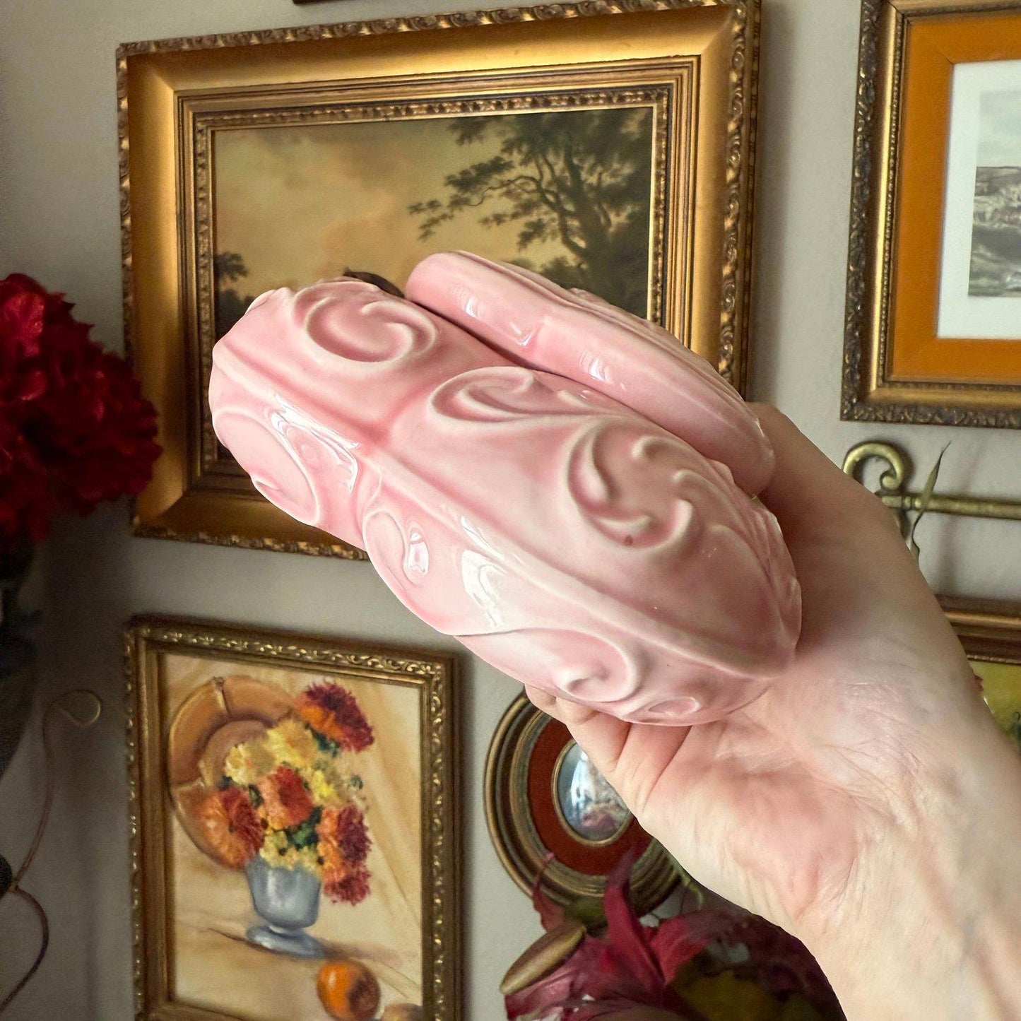 Vintage 1976 Arnels Quilted Pink ceramic Glazed Heart Box