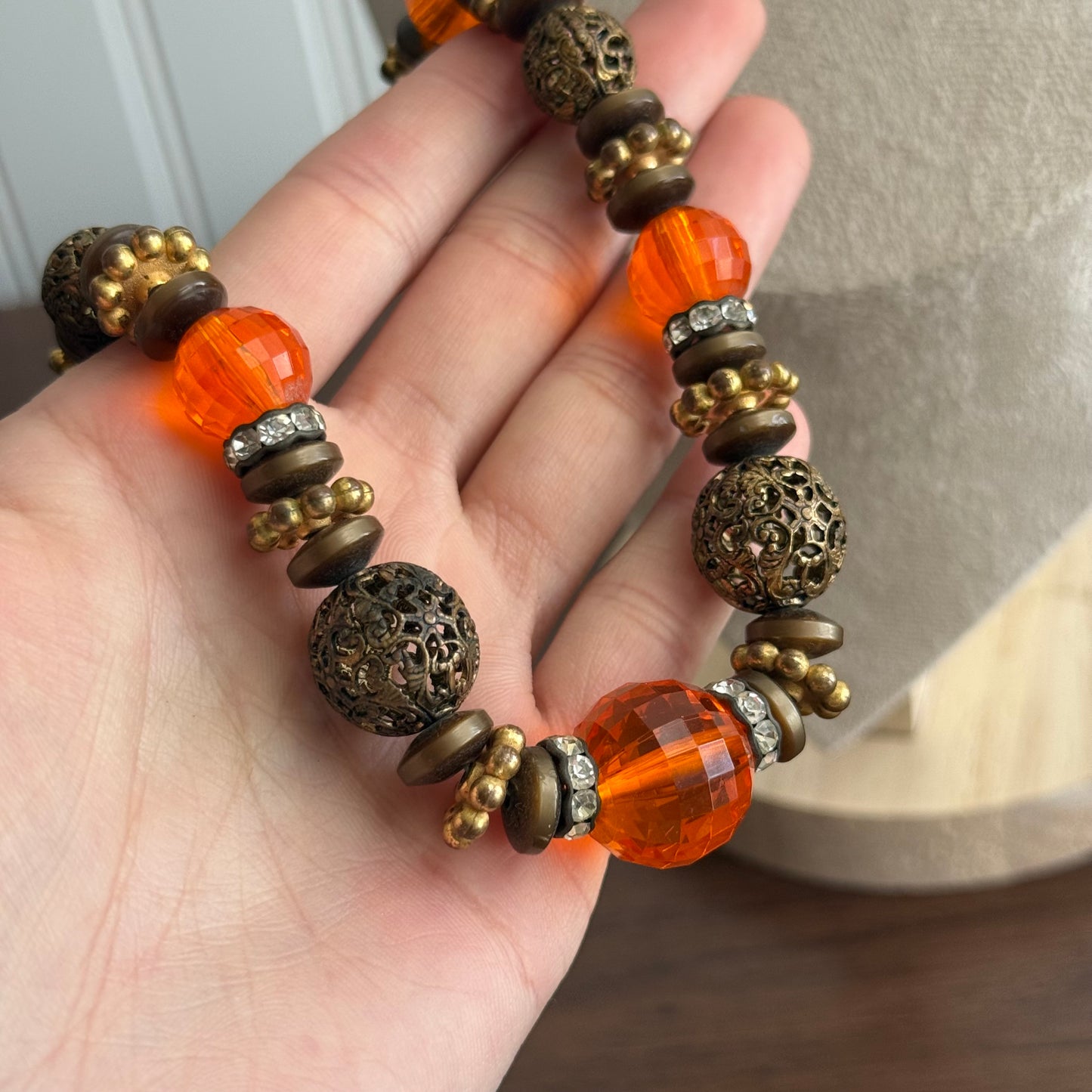 Vintage Orange and Gold Beaded Necklace