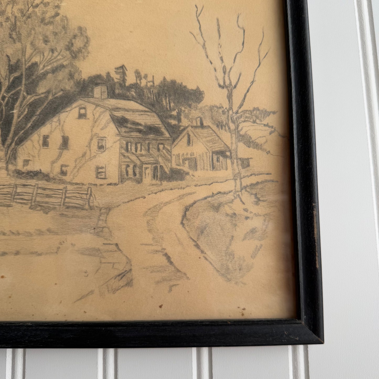 Vintage Barn sceney drawing Framed