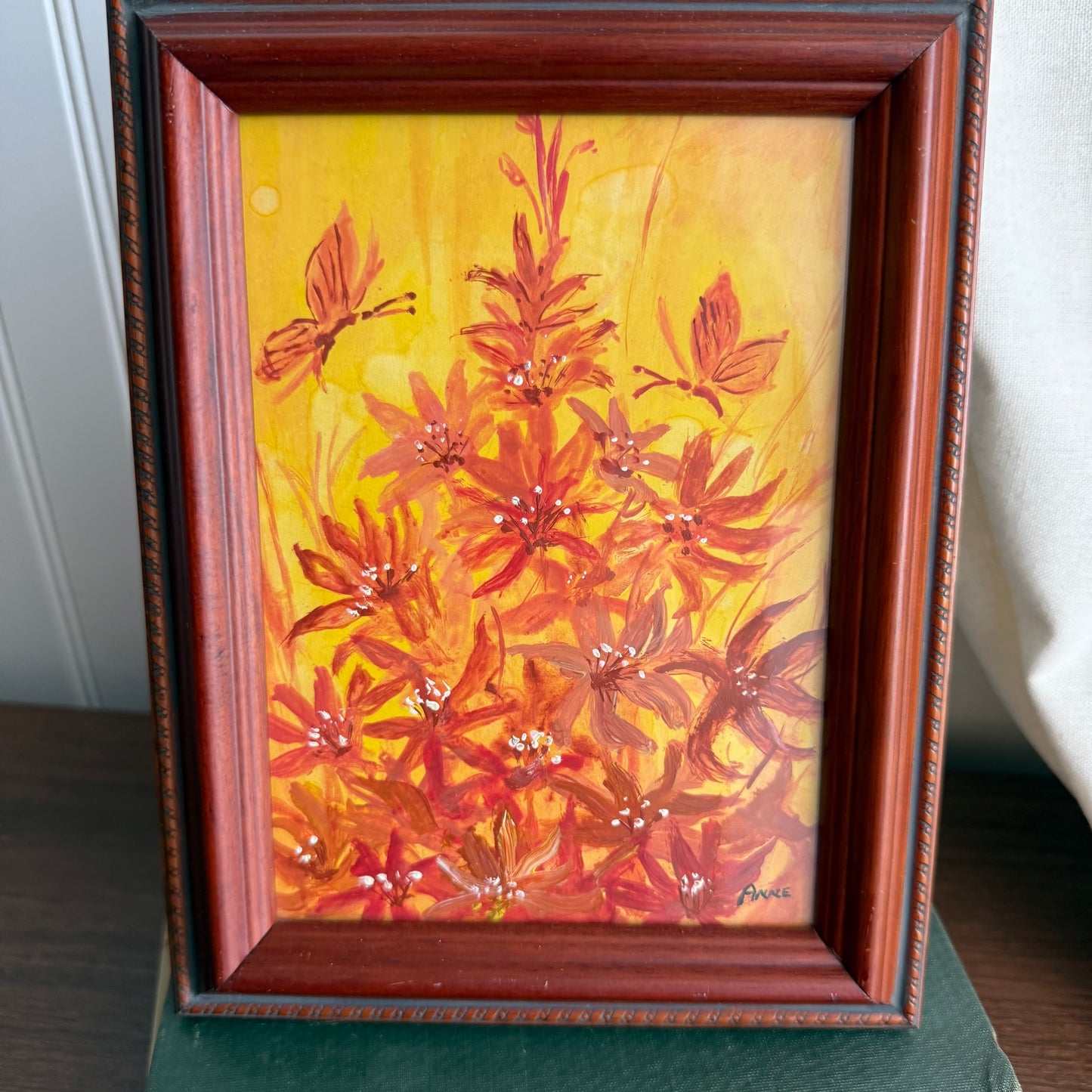 Orange Wild Flowers Painting Framed