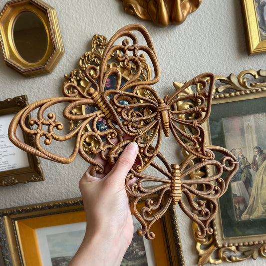 Vintage set of 3 faux rattan butterflies