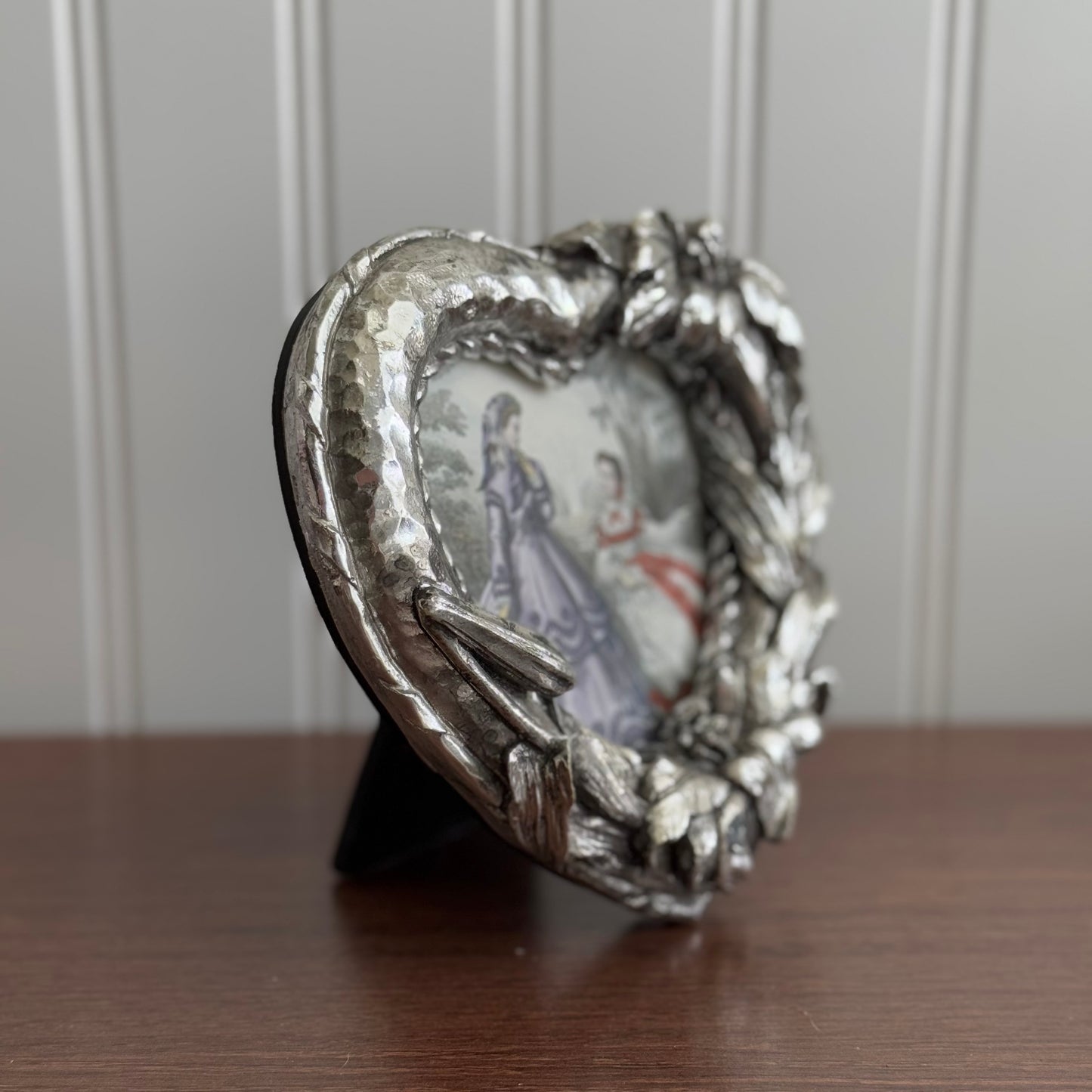 Vintage Silver Tone Heart Frame with Print