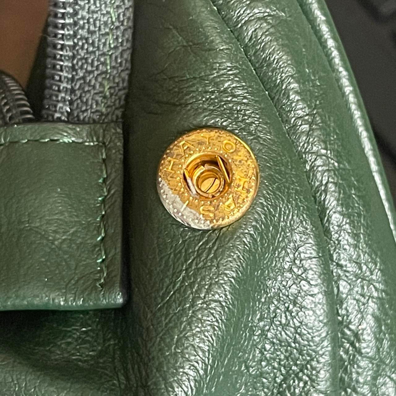 Faux leather deep green shoulder bag purse with gold detail