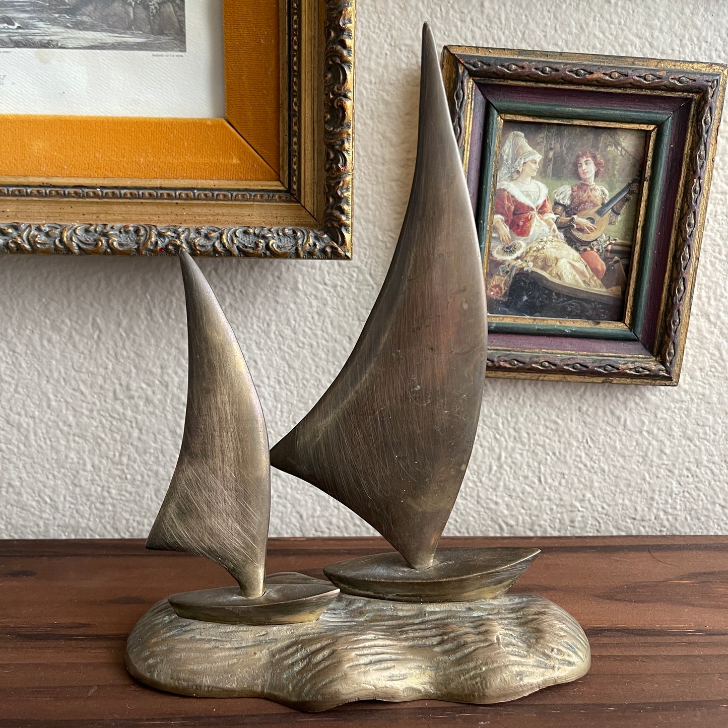 Vintage Brass Sailboats in Water sculpture