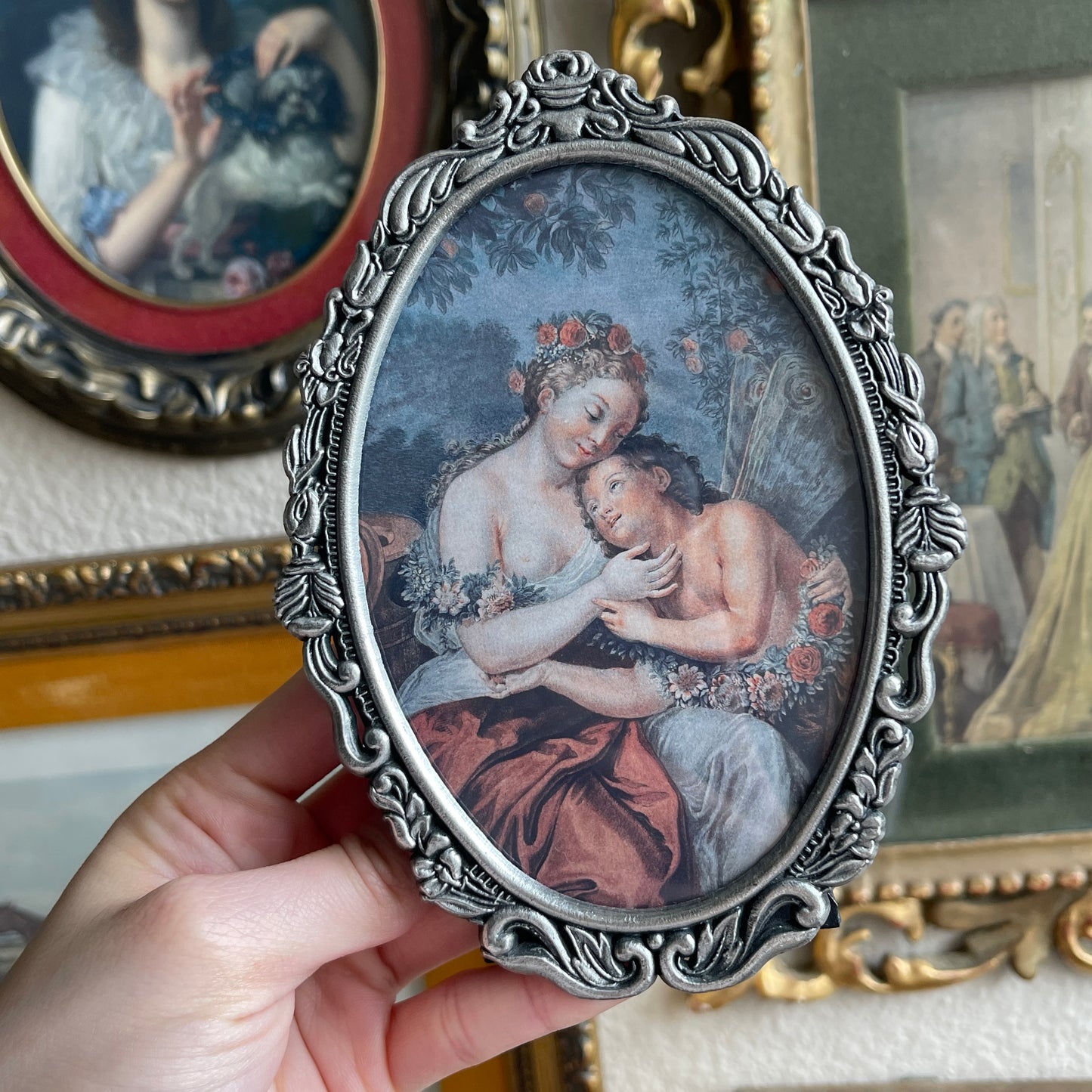 Vintage metal silver tone frame with fairy Art Print