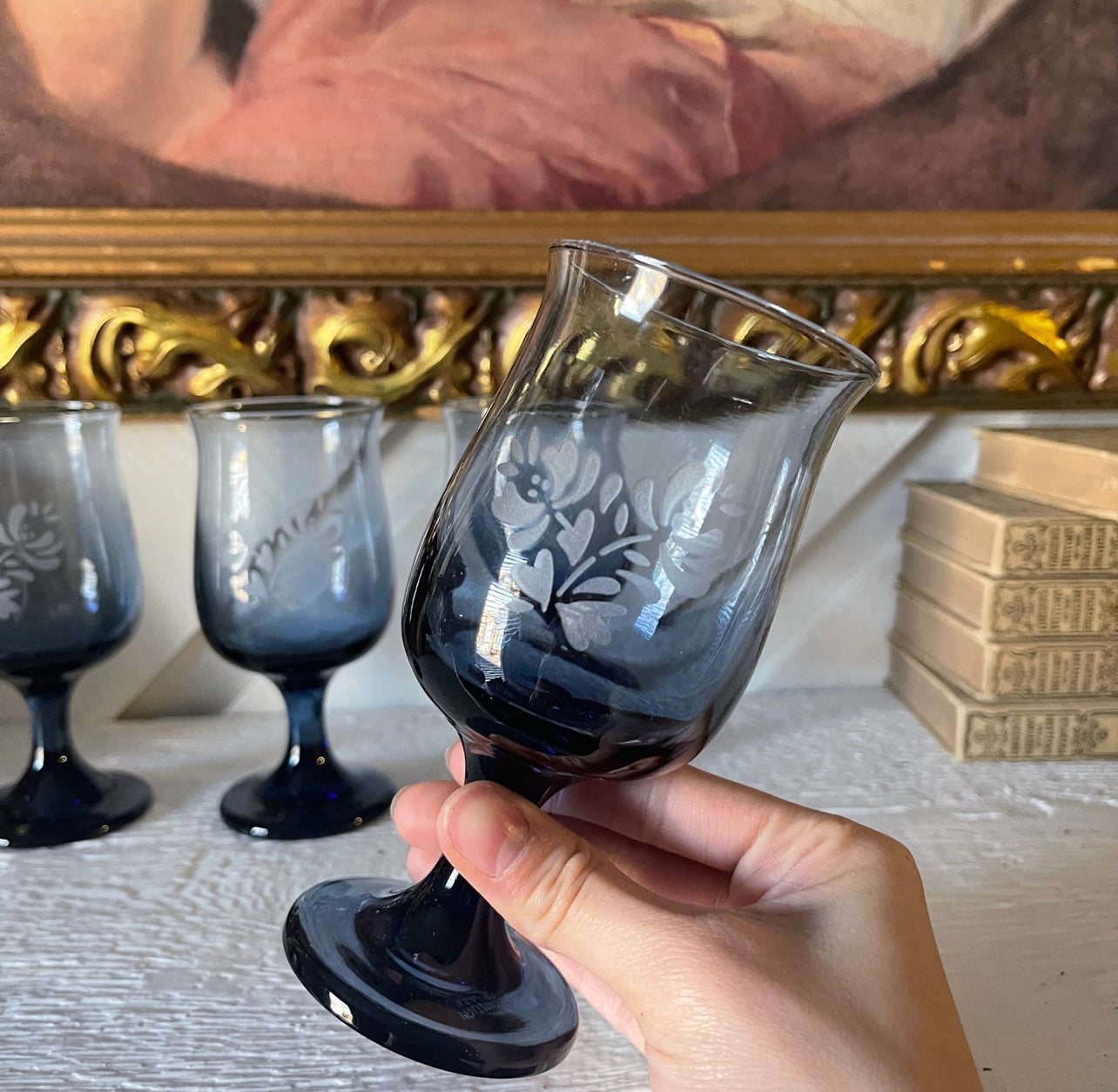 Vintage Pfaltzgraff Yorktowne Blue Wine Glass