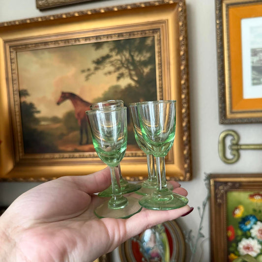 Vintage Mini Set of 4 Uranium Glass Cups