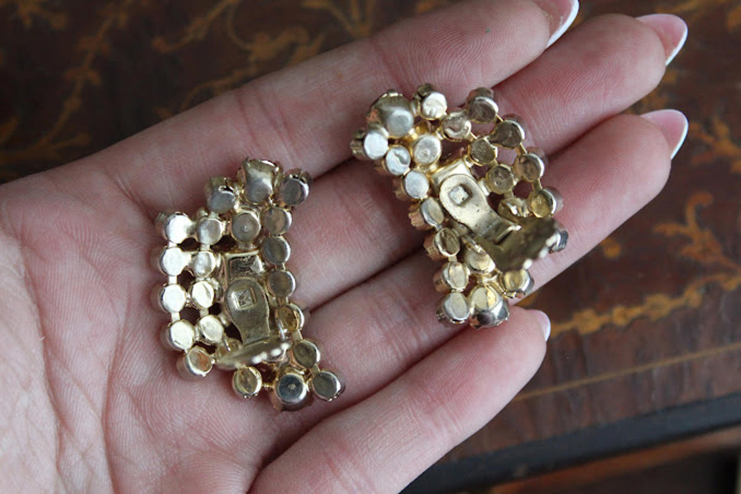 Vintage Glass Red & Clear Rhinestone Clip Earrings