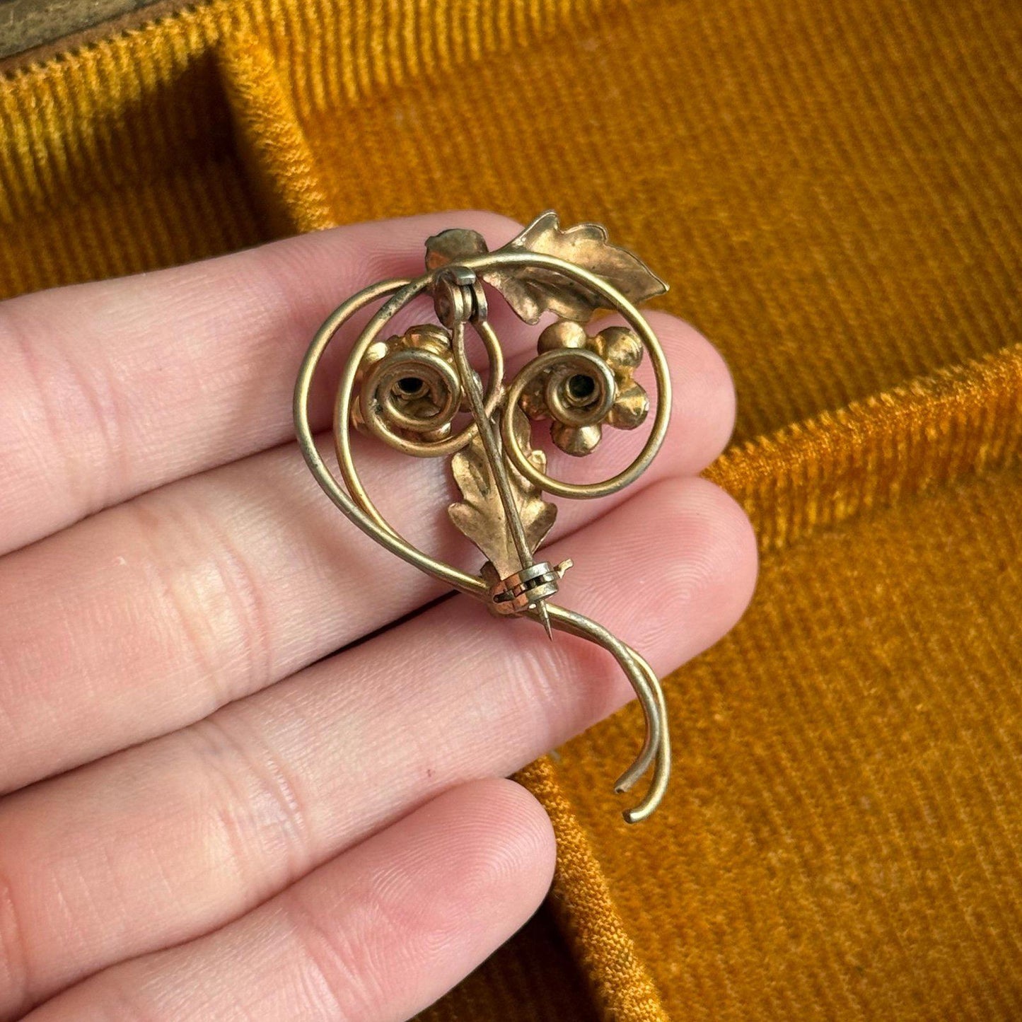 Vintage floral leaf blue and clear rhinestones