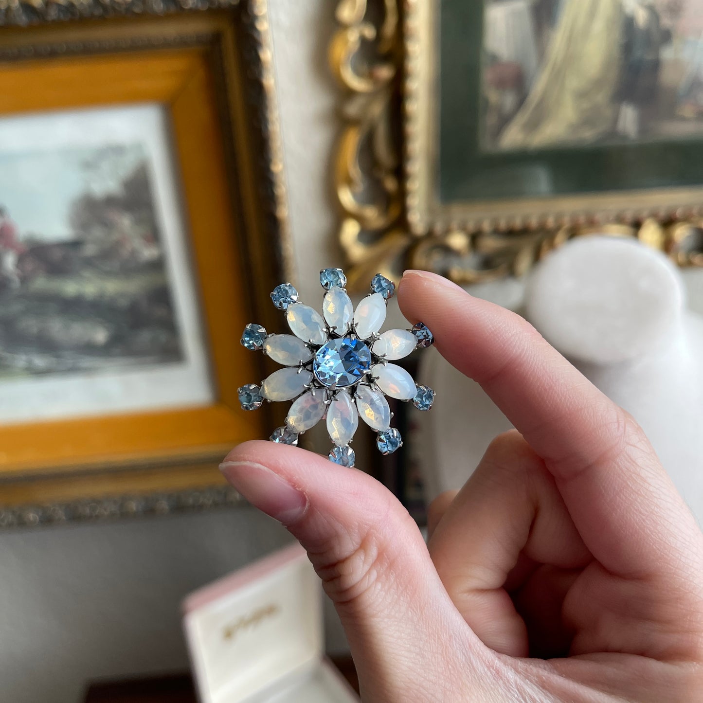 Vintage Blue cloud Rhinestone clip on earrings