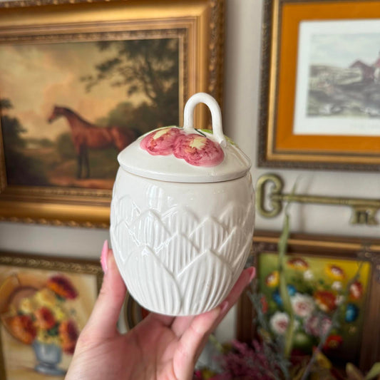 Vintage Cream Ceramic Jar with Lid