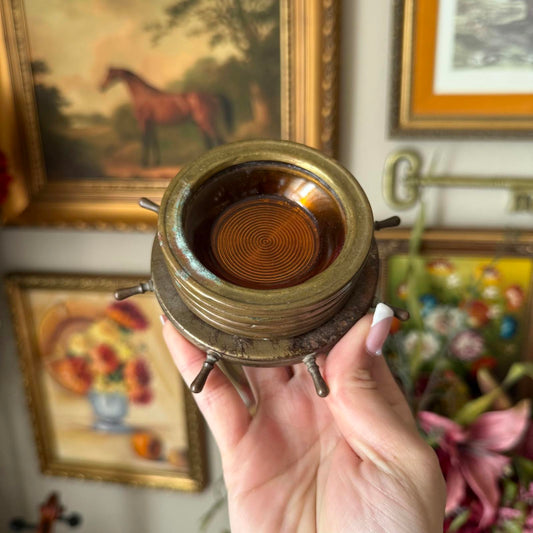 Vintage Ship Steering Wheel Amber Glass Coasters