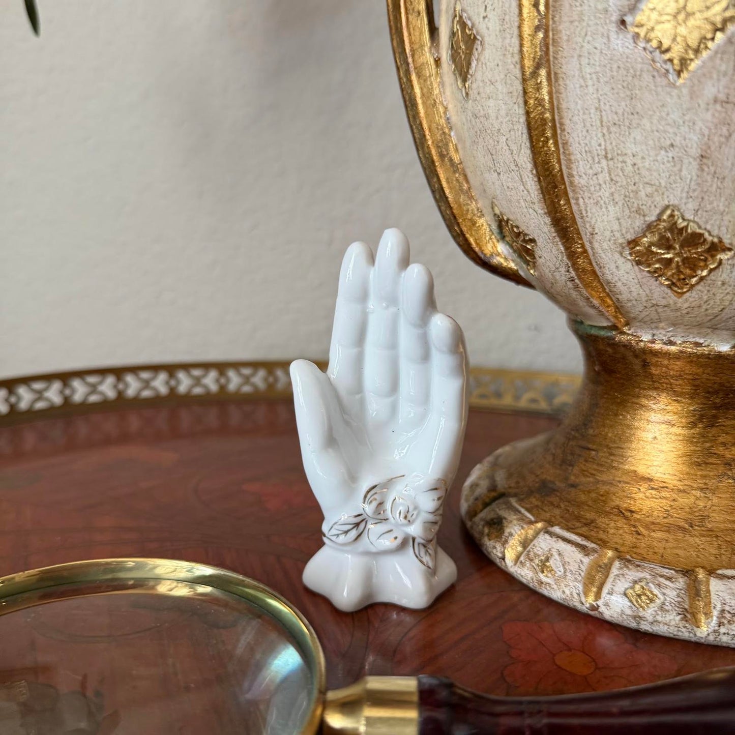Vintage Milk Glass Open Hand Trinket Dish