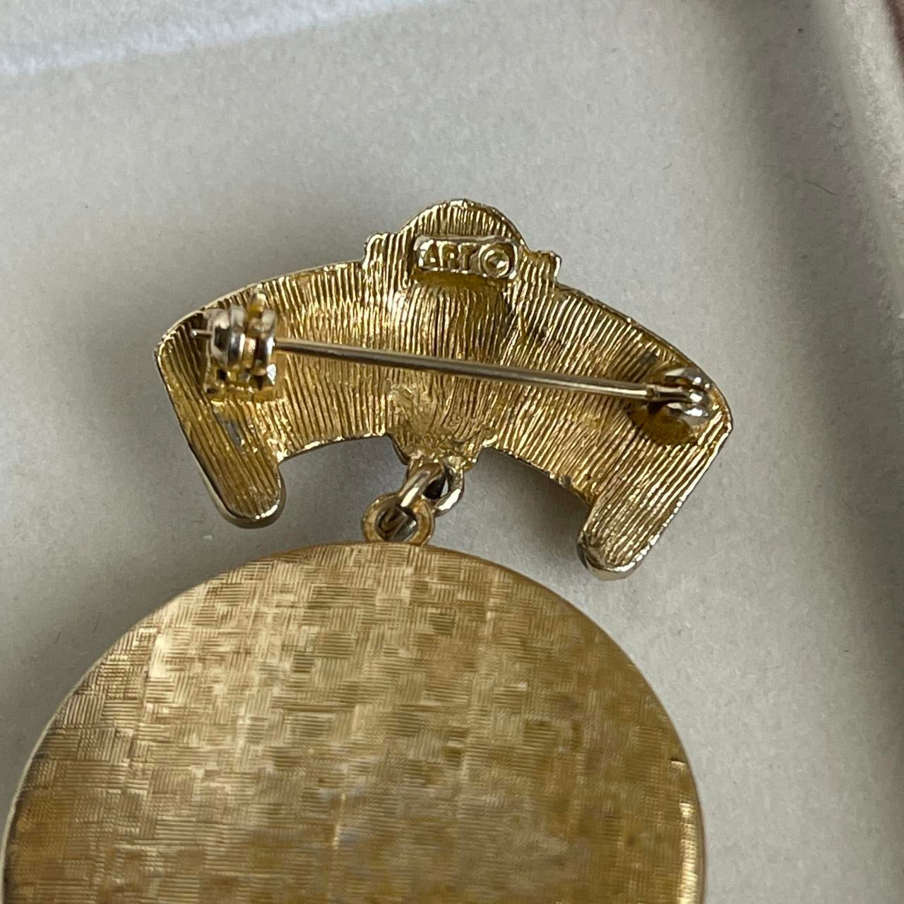 Vintage ART Arthur Pepper Ornate Victorian style enamel flower locket brooch pin