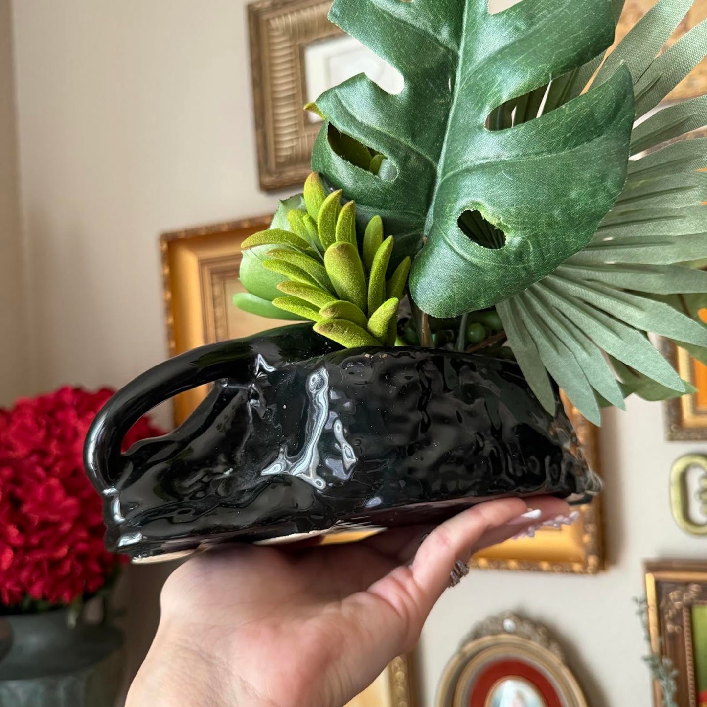 Vintage Black Panther Ceramic Planter