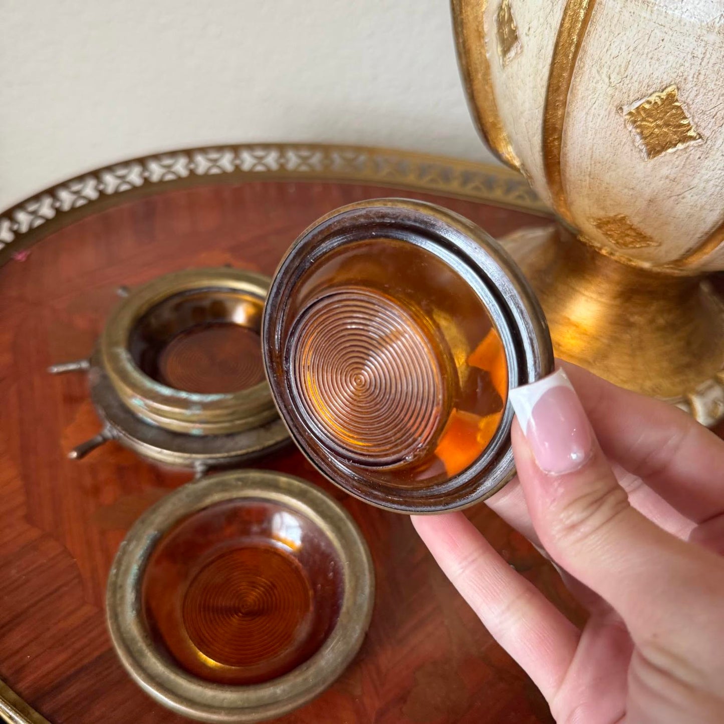 Vintage Ship Steering Wheel Amber Glass Coasters