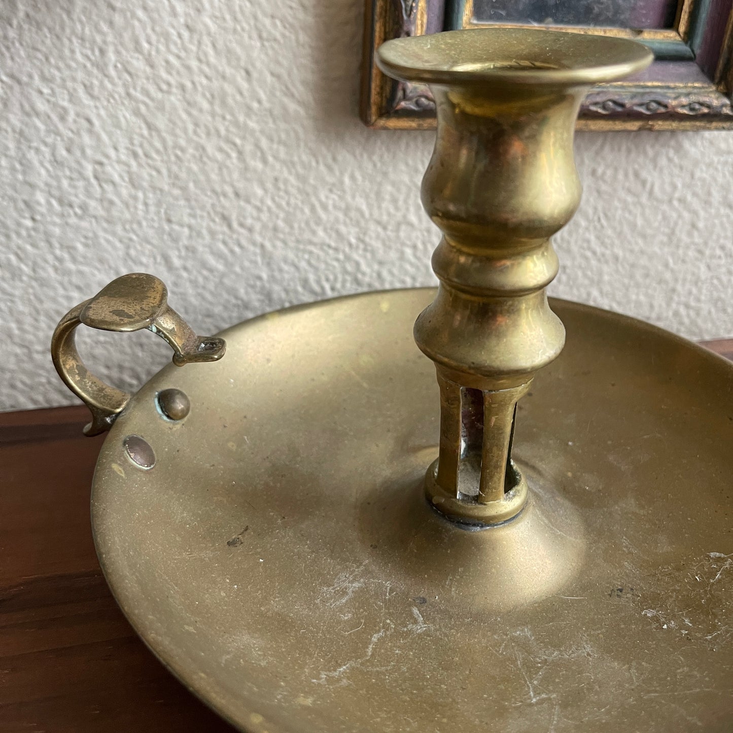 Vintage Brass Chamberstick Candlestick & Drip Pan