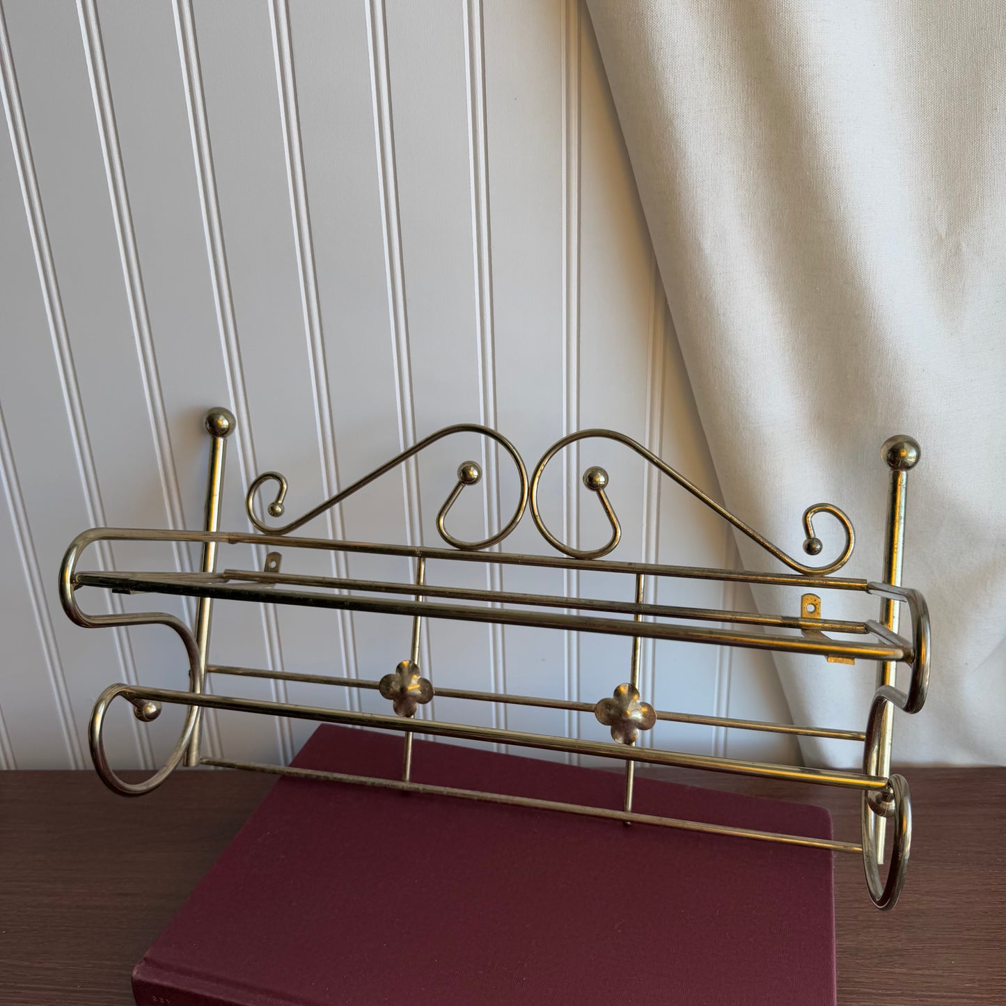 Vintage Metal & Glass Wall Mount Shelf & Bath Towel Bar