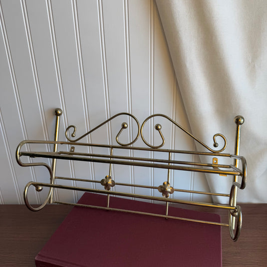 Vintage Metal & Glass Wall Mount Shelf & Bath Towel Bar