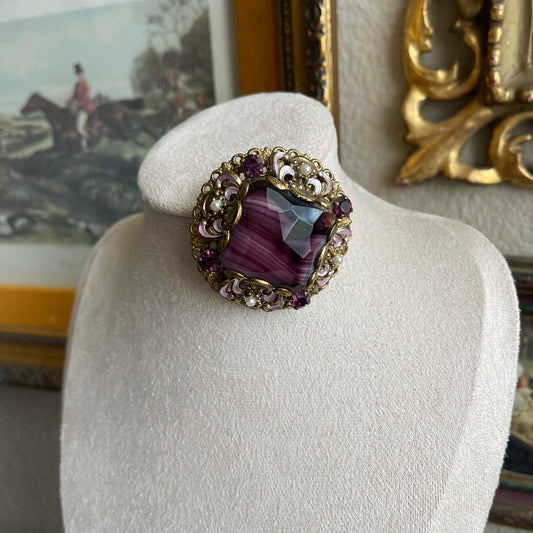 Vintage West Germany Purple glass Amethyst color Brooch
