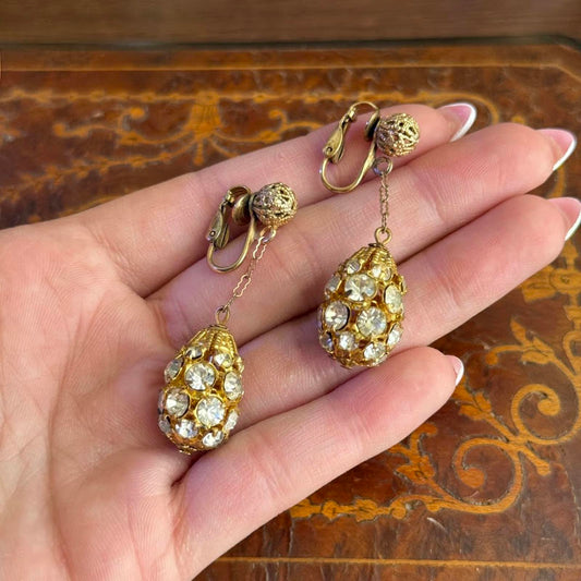 Vinetage Rhinestone Dangle Clip on Earrings