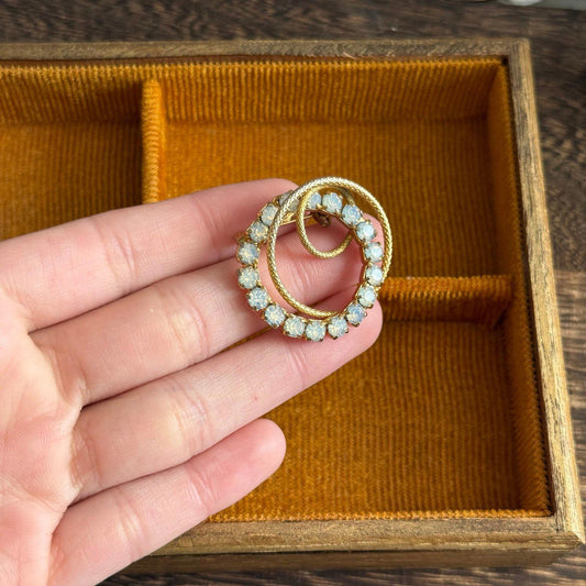 Gold-tone rope-textured double circle design brooch