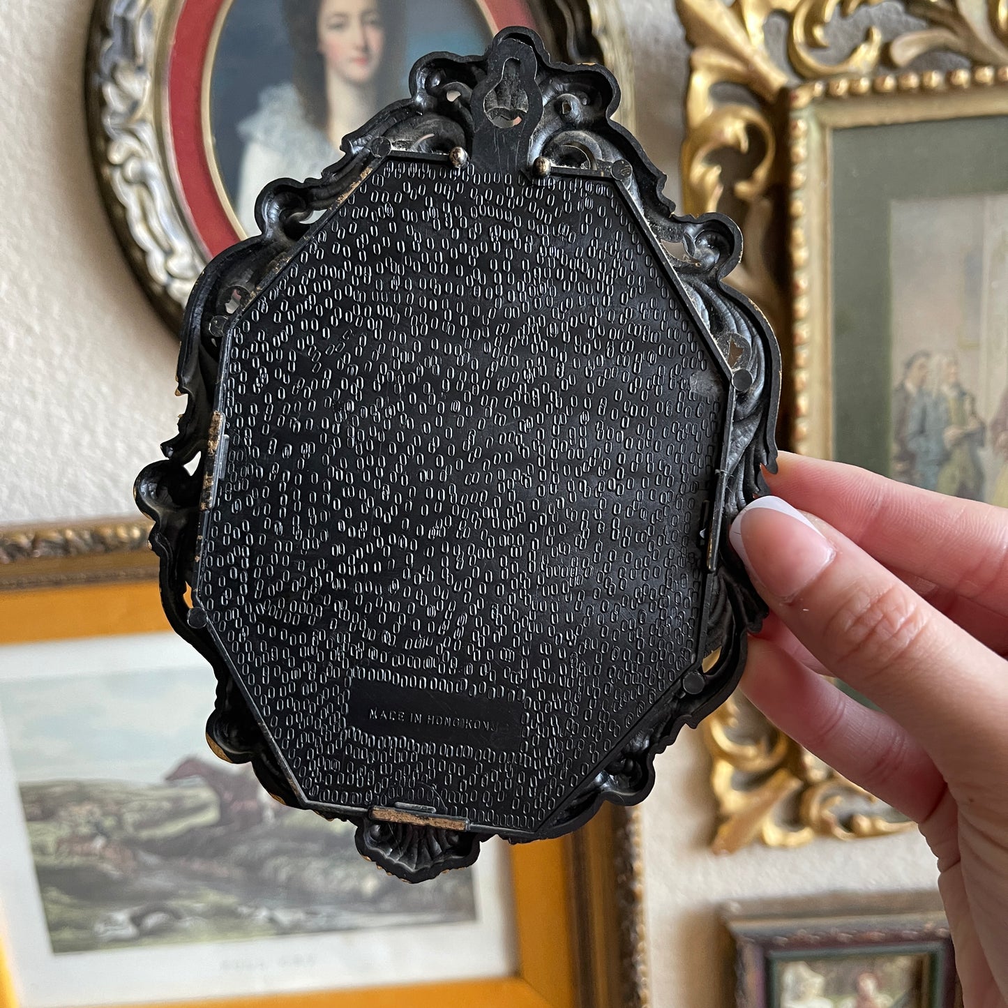 Vintage ornate gold tone Portrait Art print plastic frame