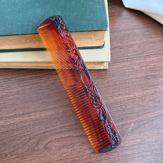 Vintage Avon Plastic Hair Comb Ornate Victorian Design Faux Tortoise