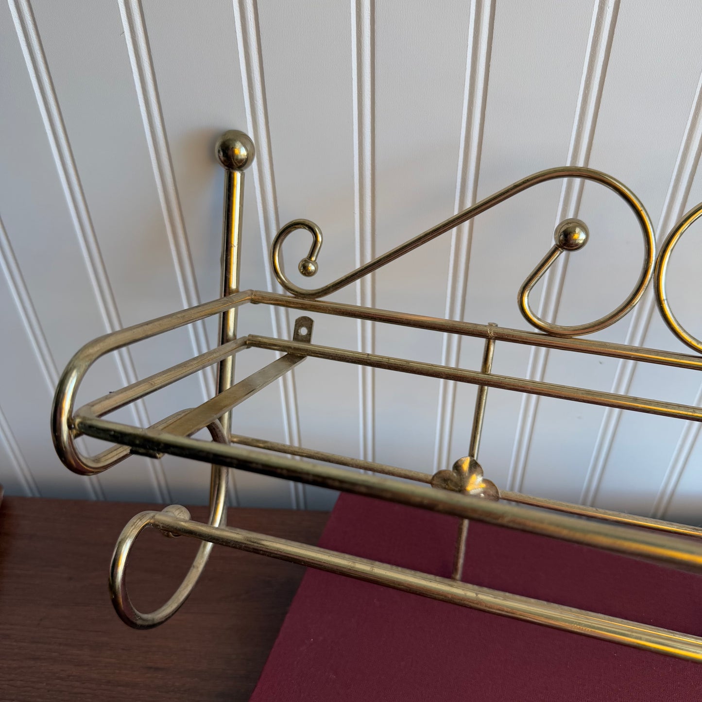 Vintage Metal & Glass Wall Mount Shelf & Bath Towel Bar