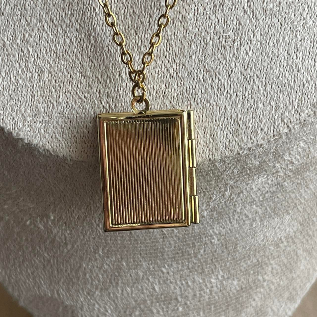 Vintage style gold tone book locket necklace