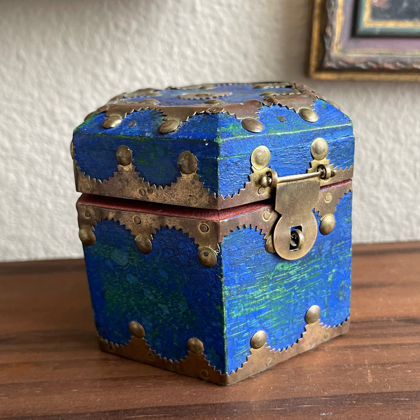 Vintage wooden box with brass metal details