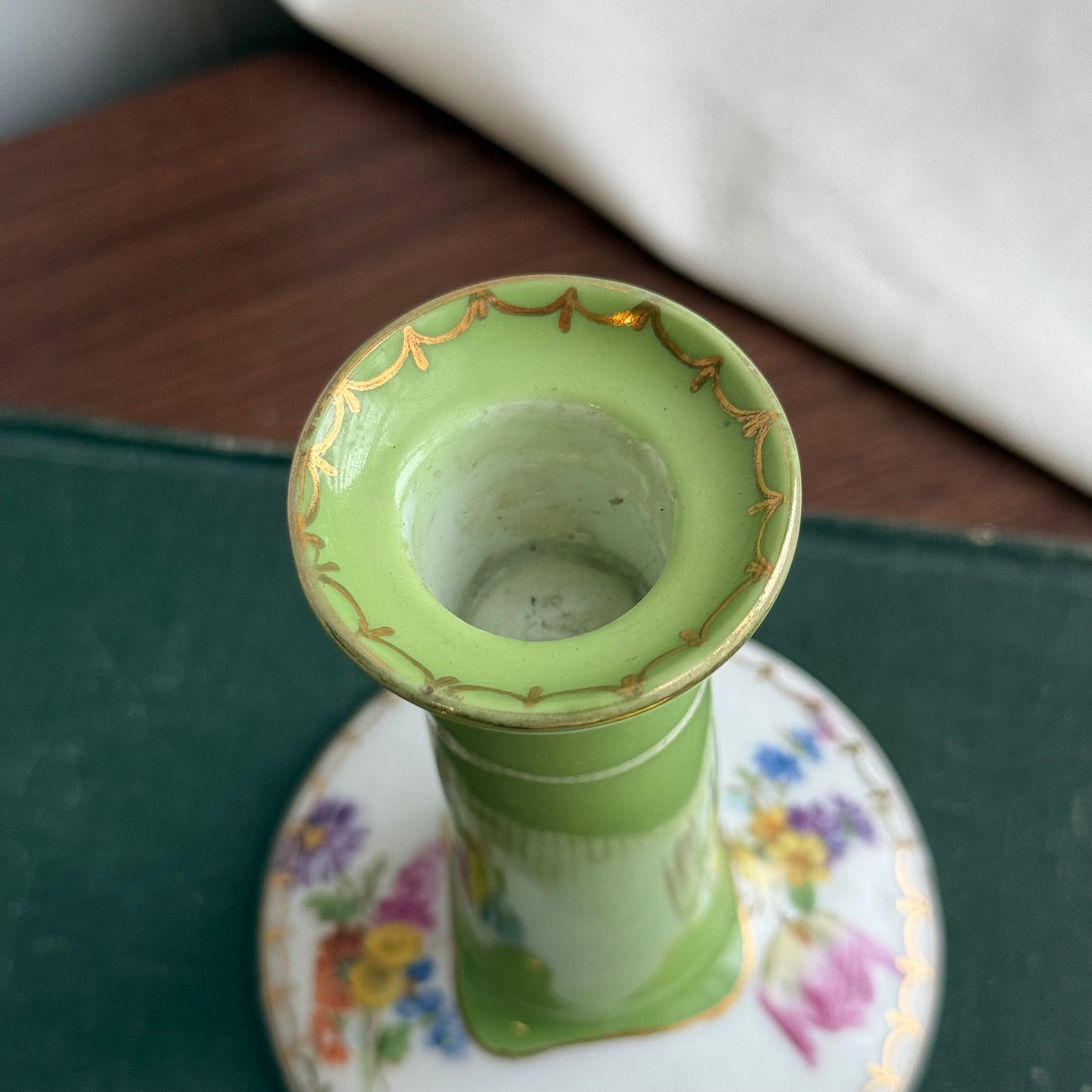 Vintage Porcelain Floral Pillar Candle Holders Slovakia