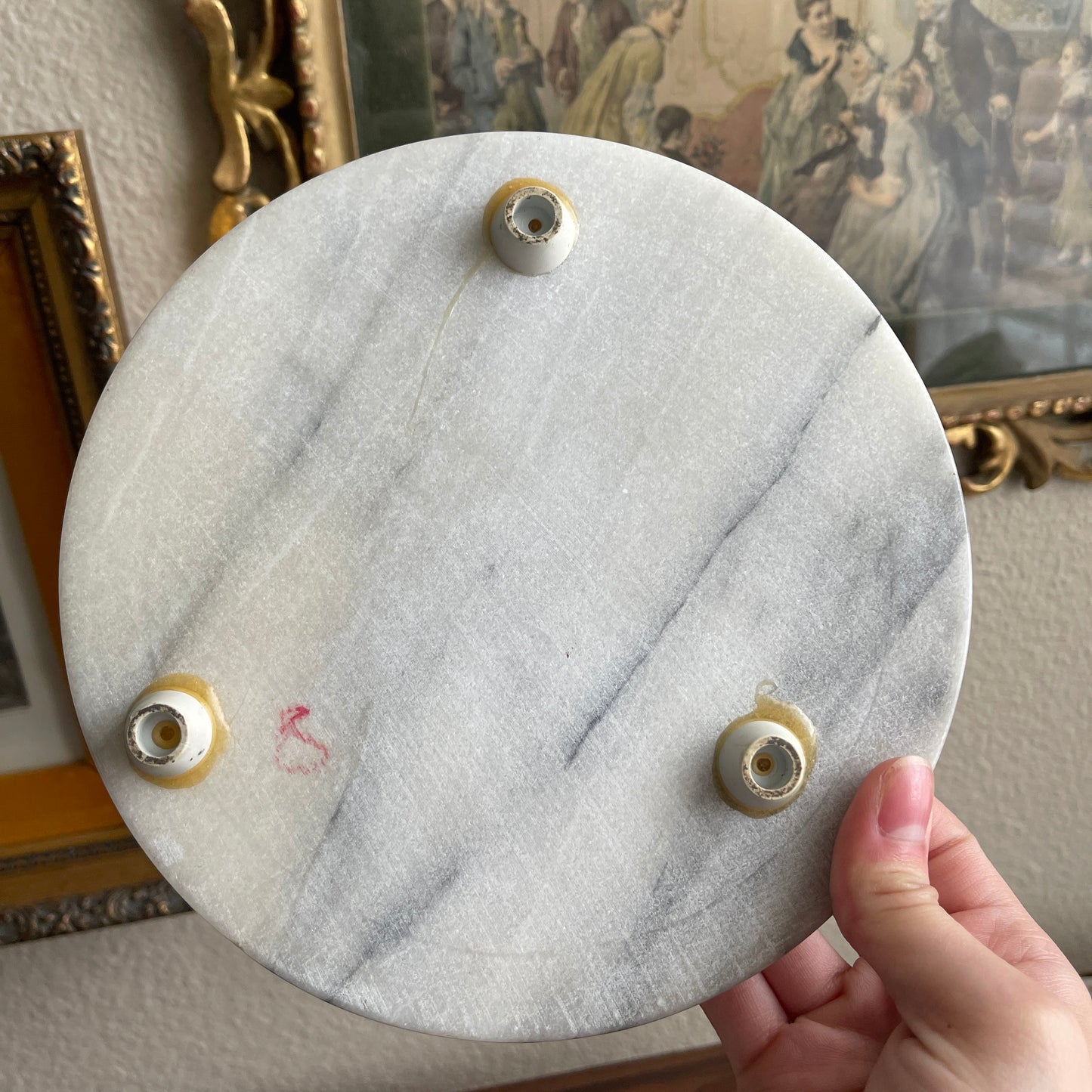 Vintage Gray/White Marble Cheese Board/Tray Clear Glass Dome