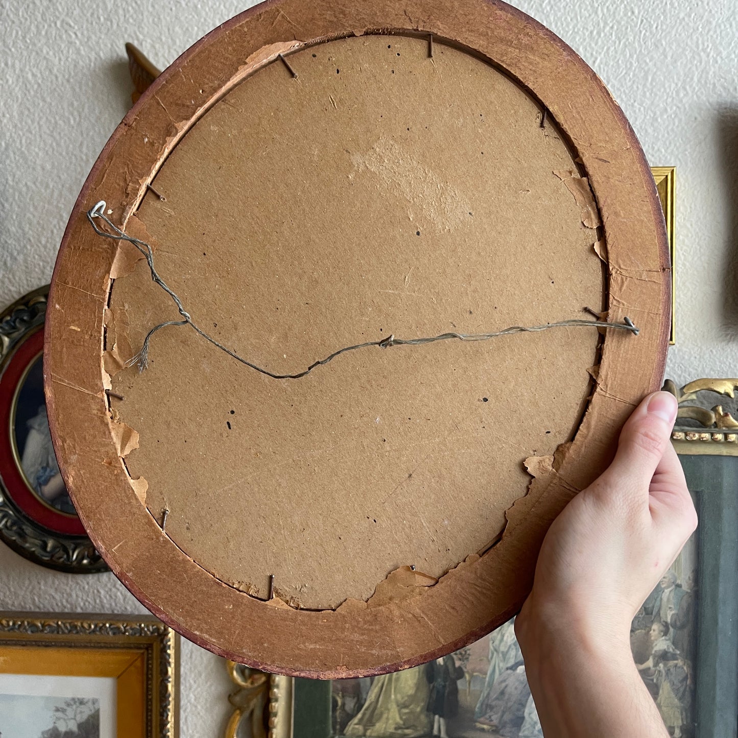 Vintage courting couple framed wood Oval