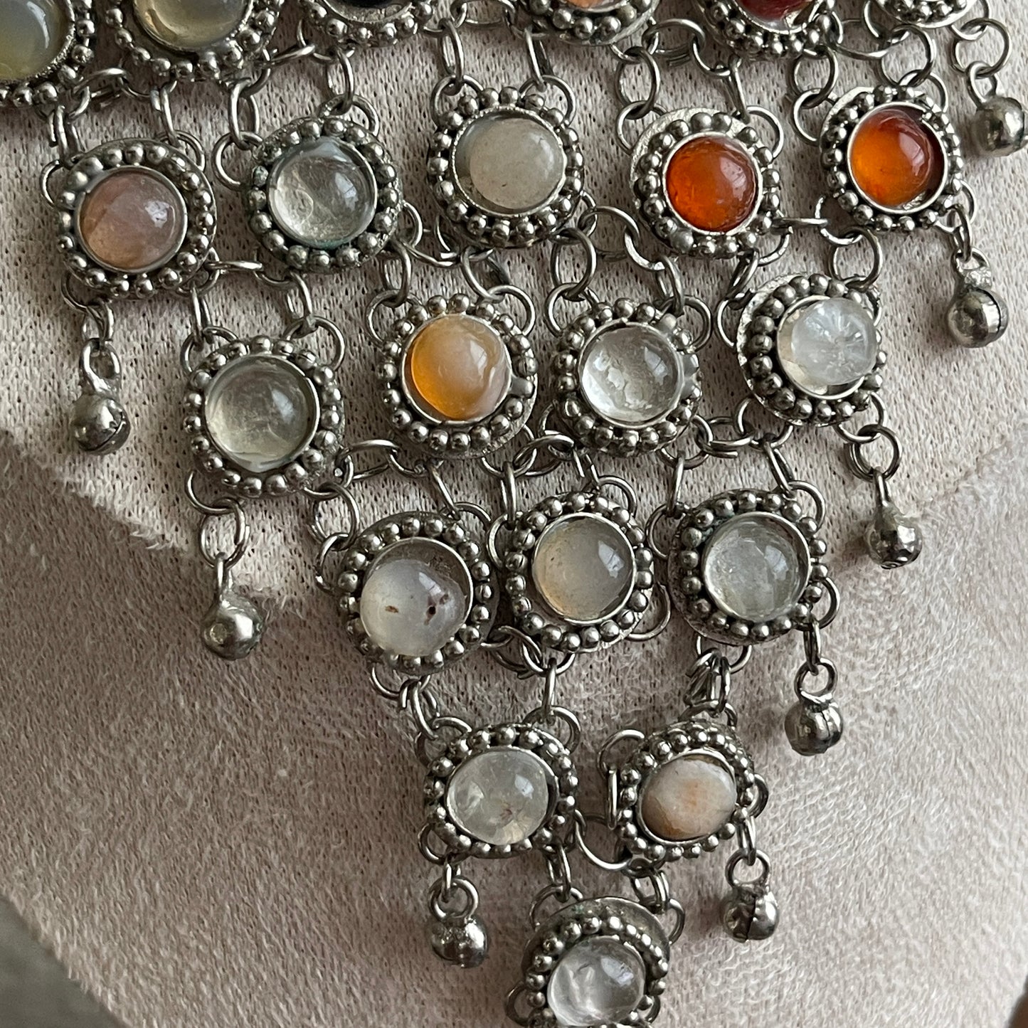 Silver tone Morocoo bib style semi precious stones with matching earrings