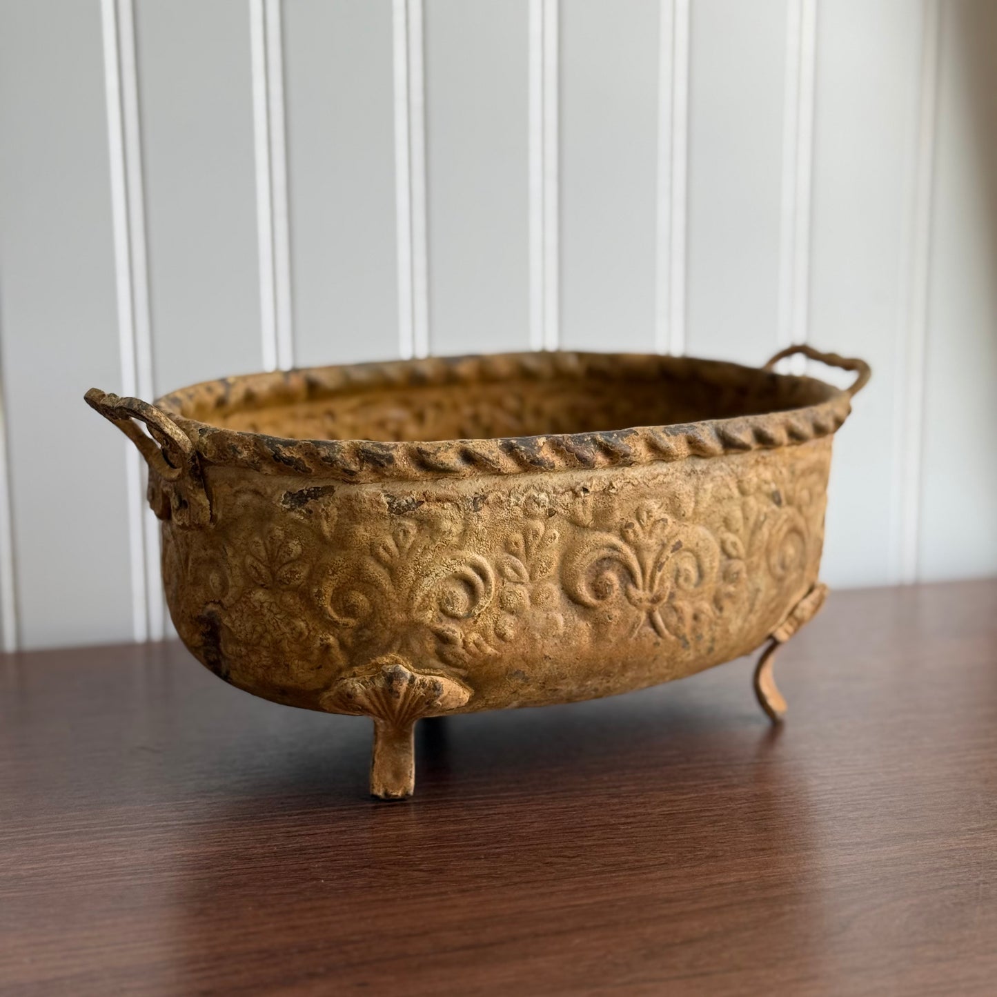 Vintage Rustic Metal Footed Planter