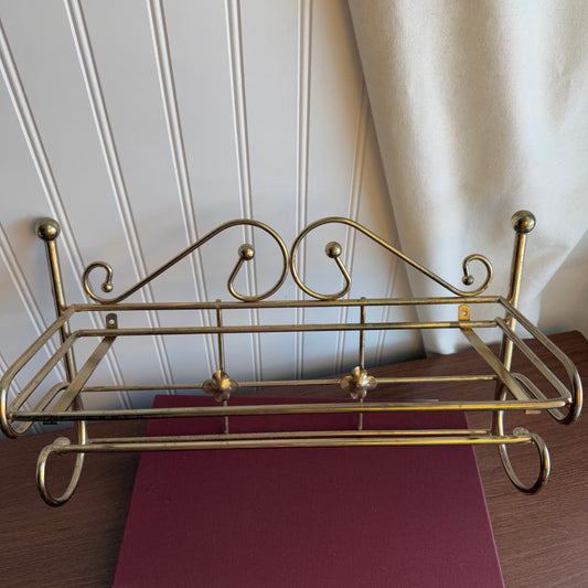 Vintage Metal & Glass Wall Mount Shelf & Bath Towel Bar
