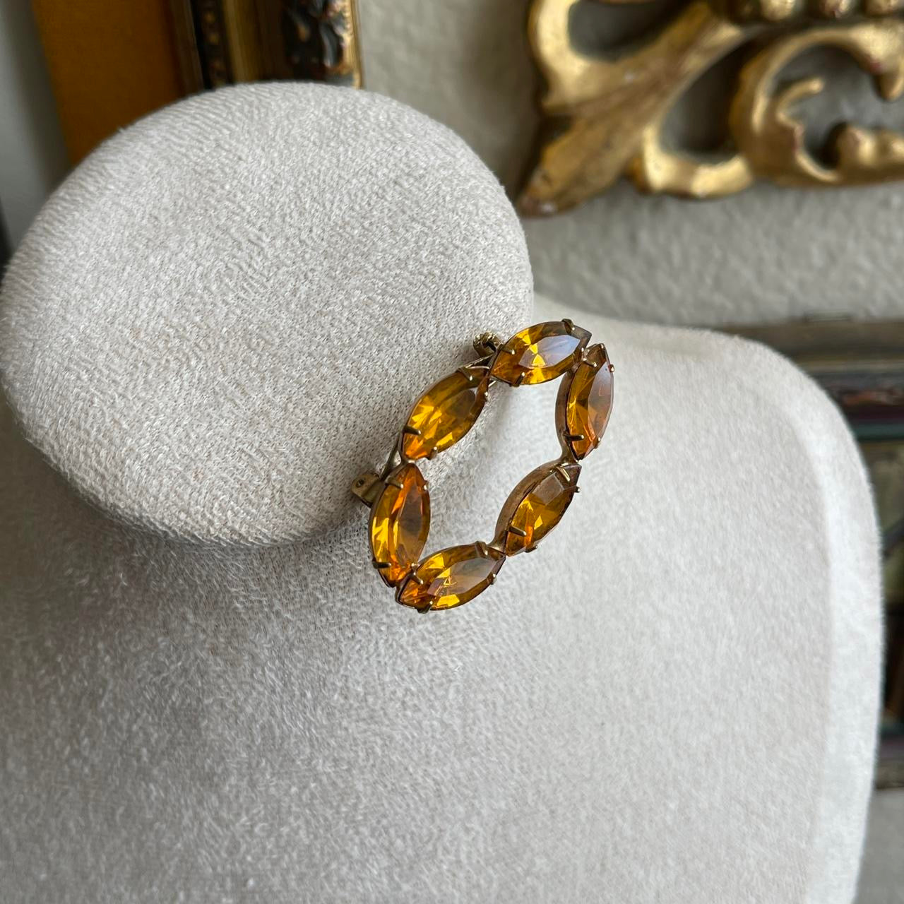 Vintage orange glass rhinestone brooch